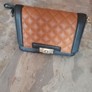 Gently Used, JustFab Quilted Brown and Black Crossbody Bag